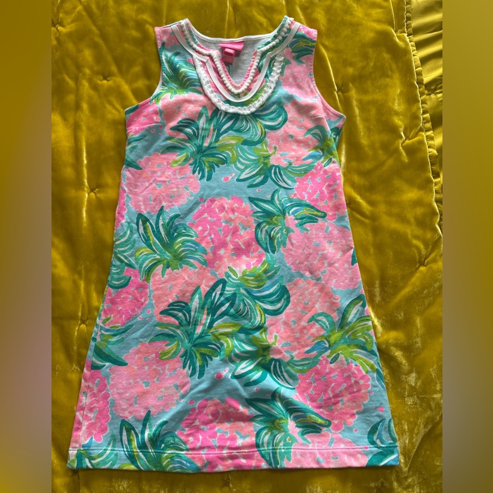 Lilly Pulitzer Pineapple Shake Girls Shift Dress L 8-10
